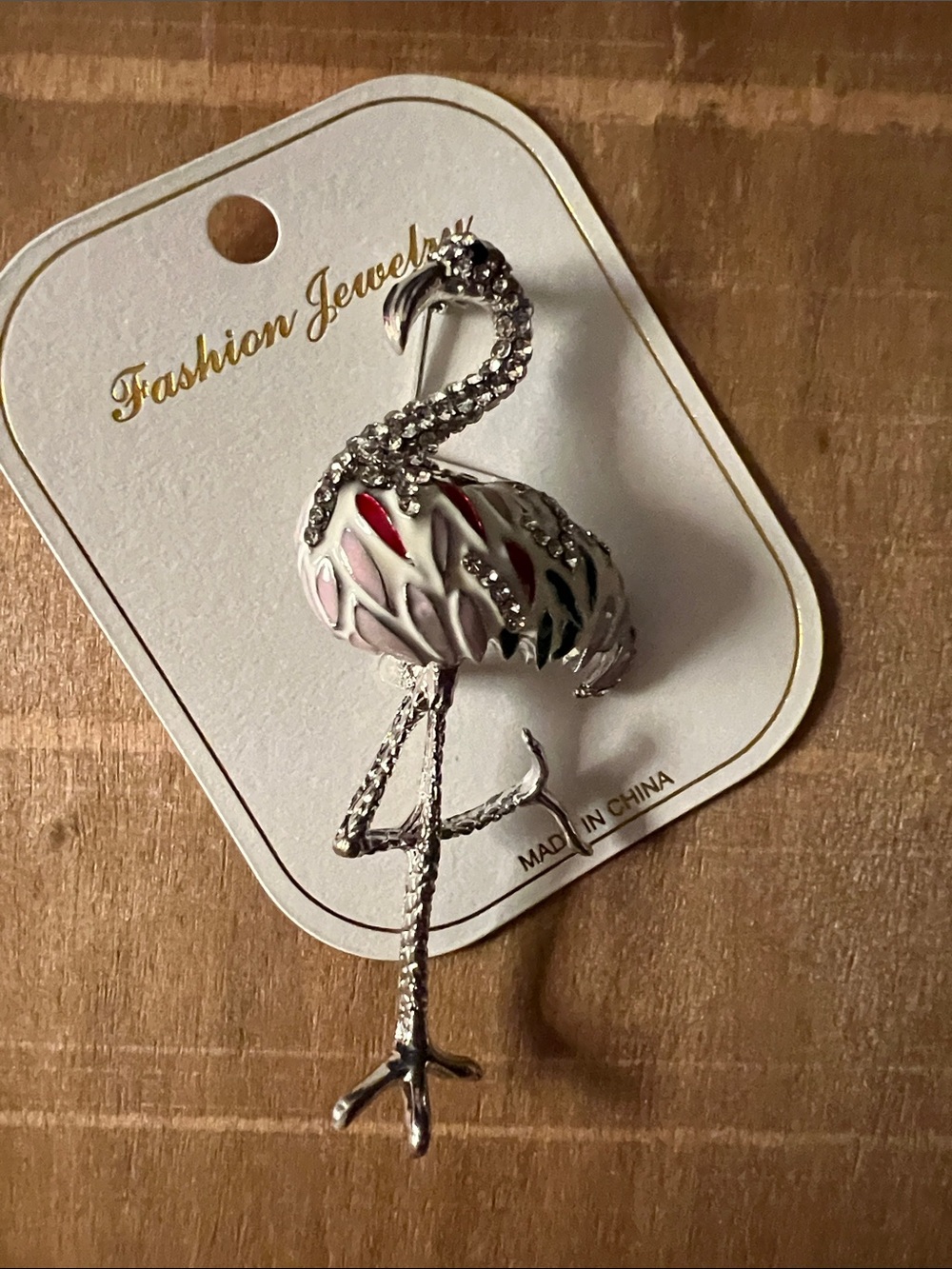 3/$18 Silver Flamingo Brooch with Pink, Red and White Enamel Lot 6083